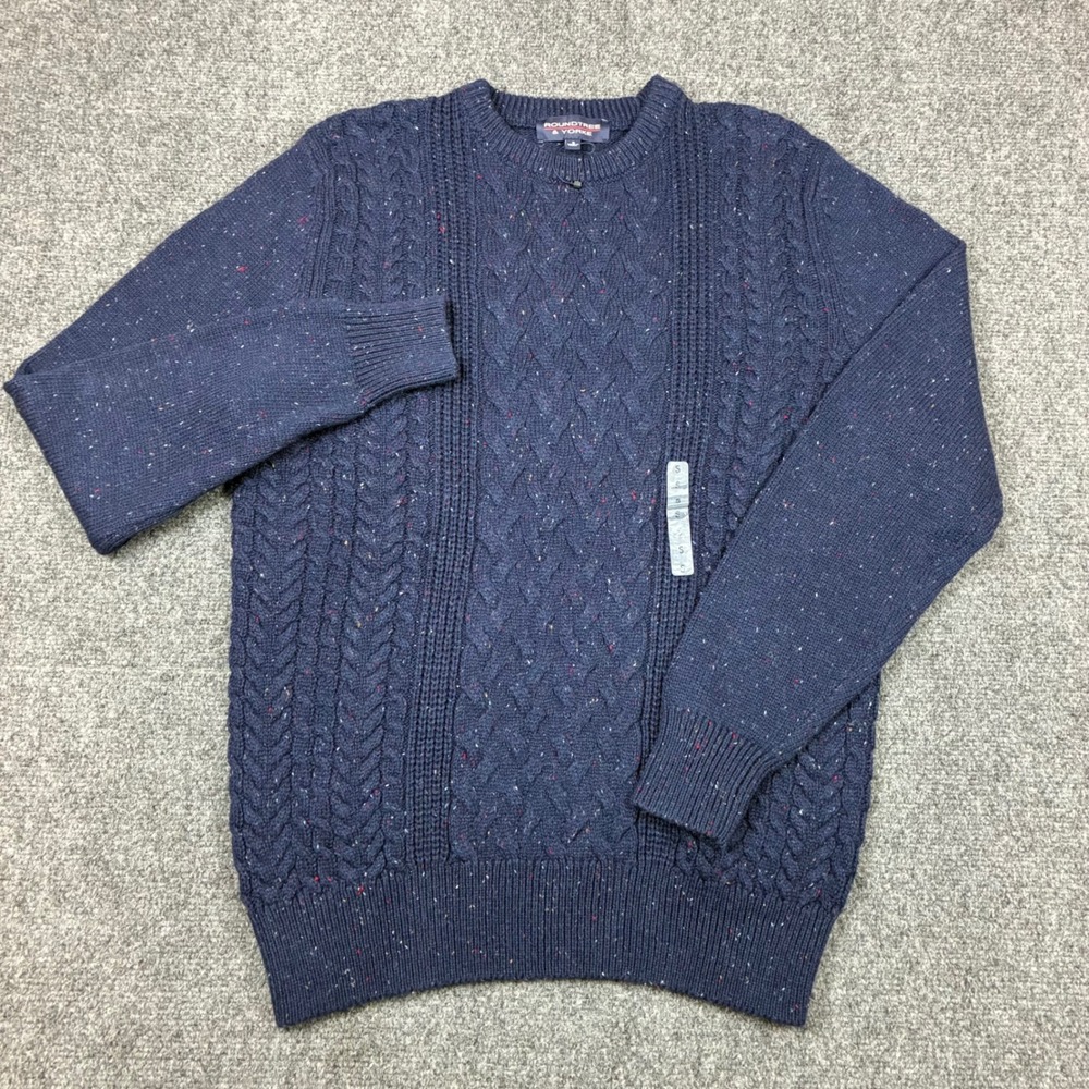 Roundtree & Yorke Mens Size Small Navy Fleck Cable Knit Crewneck Sweater NEW